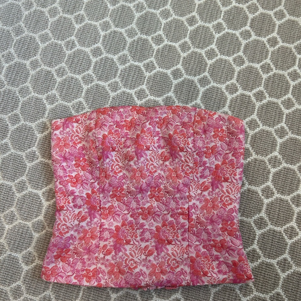 Reformation Pink Floral Strapless Top
